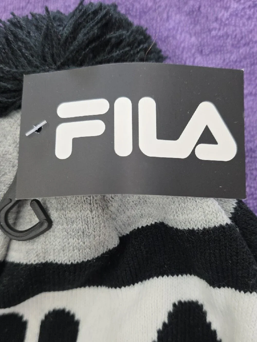 NWT Fila Kids/Teen Black, Gray & White Pom Pom Beanie